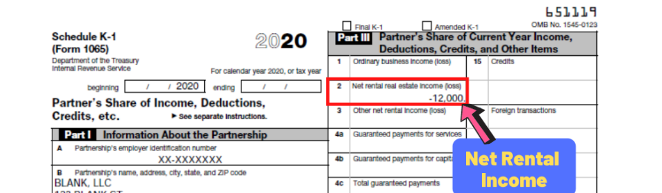 K-1 Box 2 - Net rental real estate income (loss) example