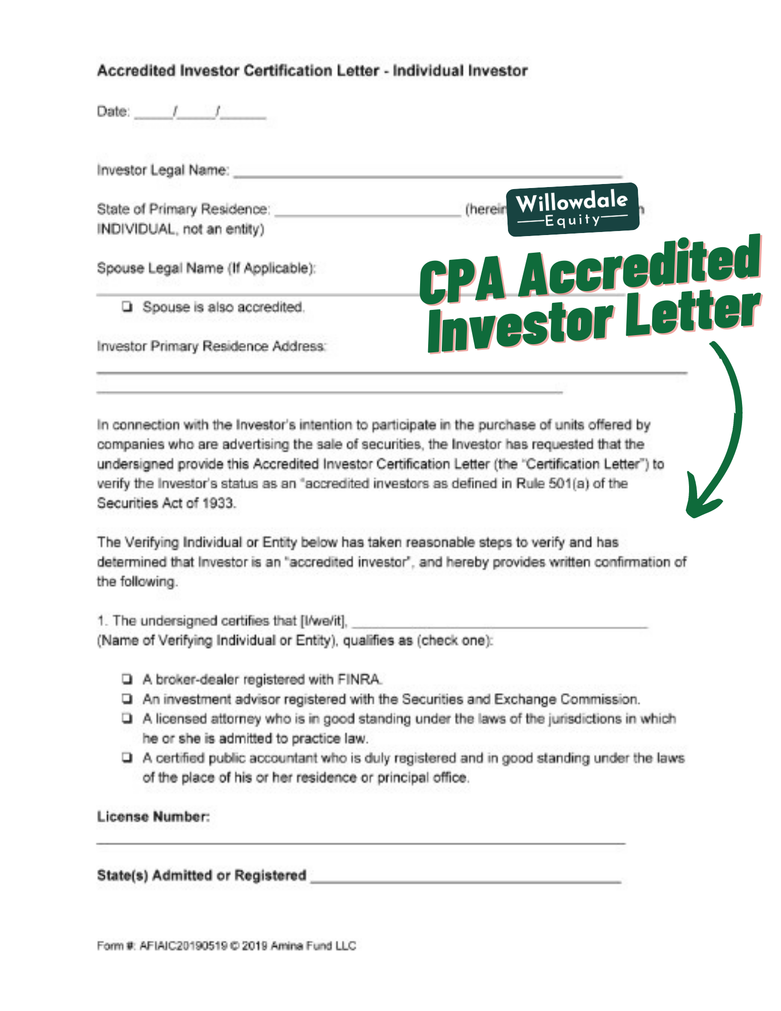 CPA Accredited Investor Letter template