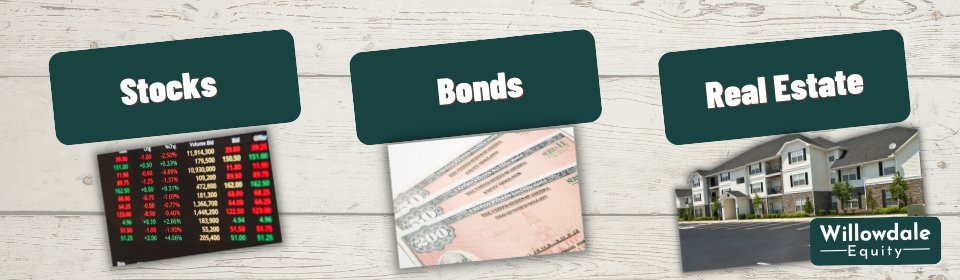 stocks bonds and real estate graphics