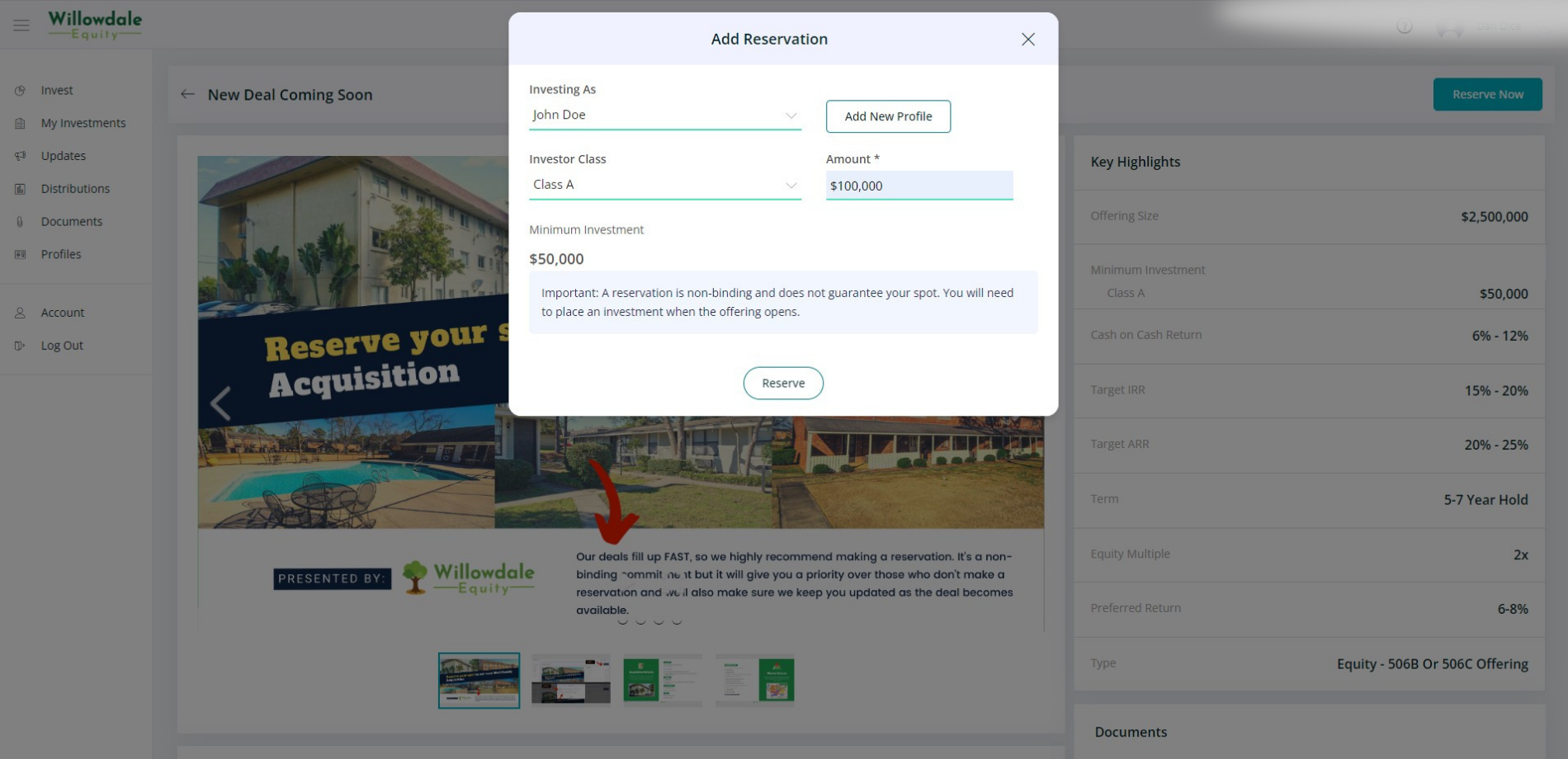 Investor portal