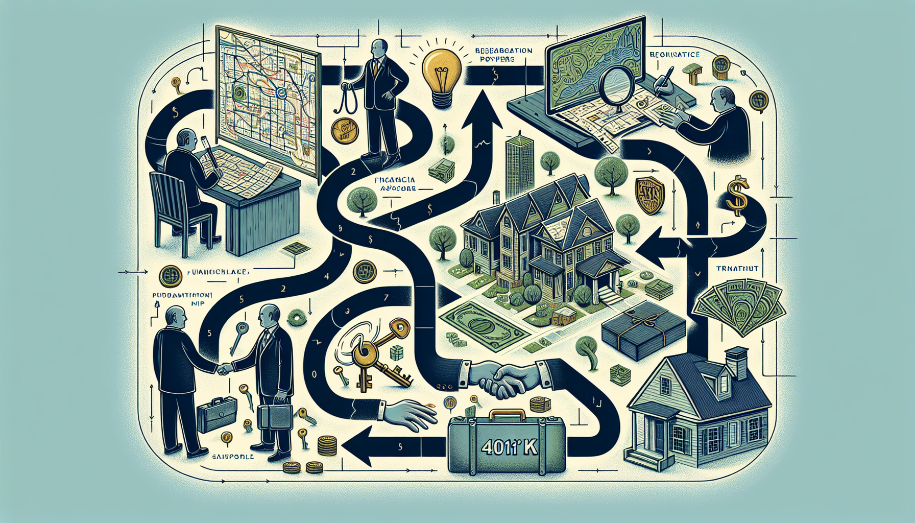 Illustration of steps involved in purchasing real estate with a 401(k)