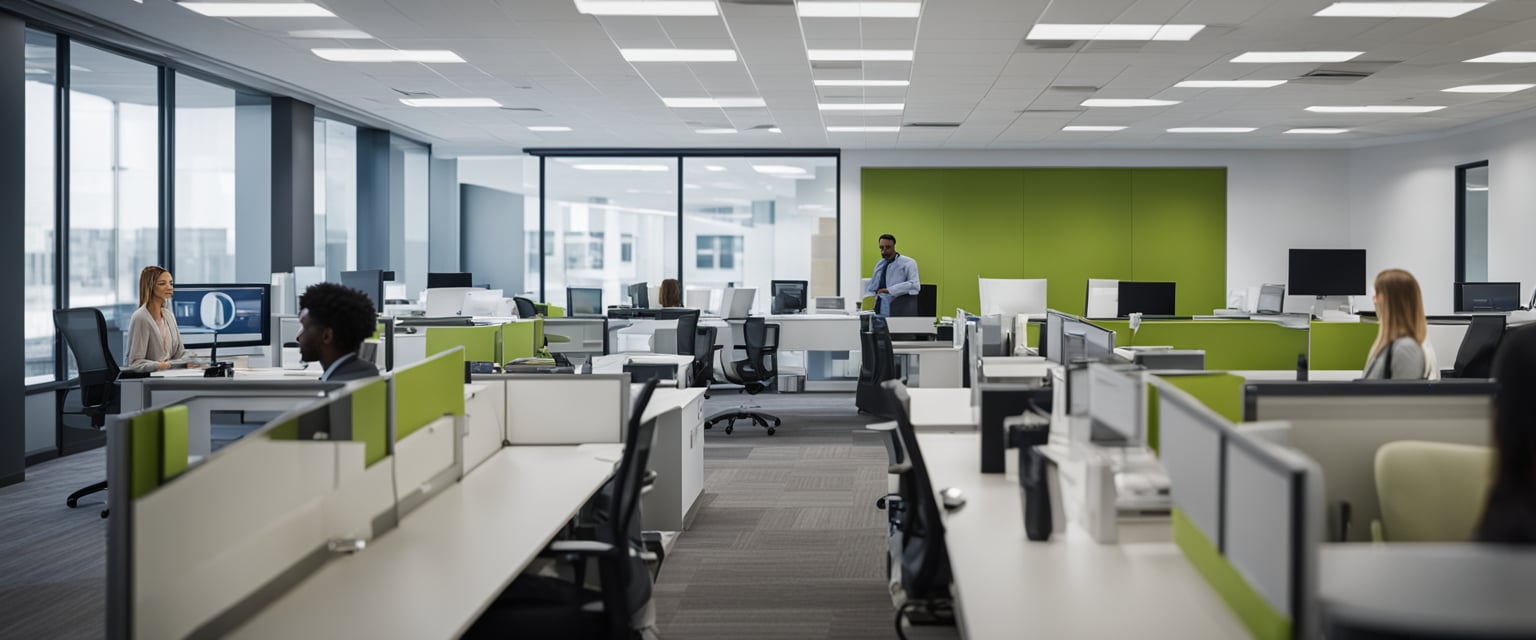 Green and white office